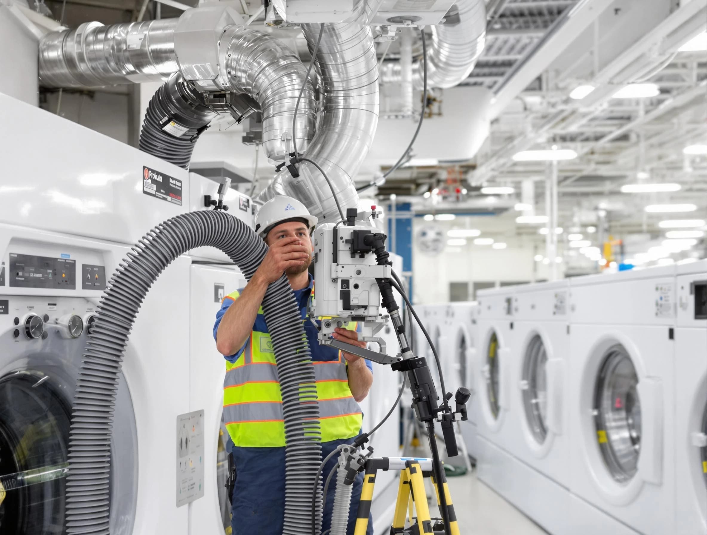 Choctaw Dryer Vent Cleaning team performing commercial-grade dryer vent cleaning at a business facility in Choctaw