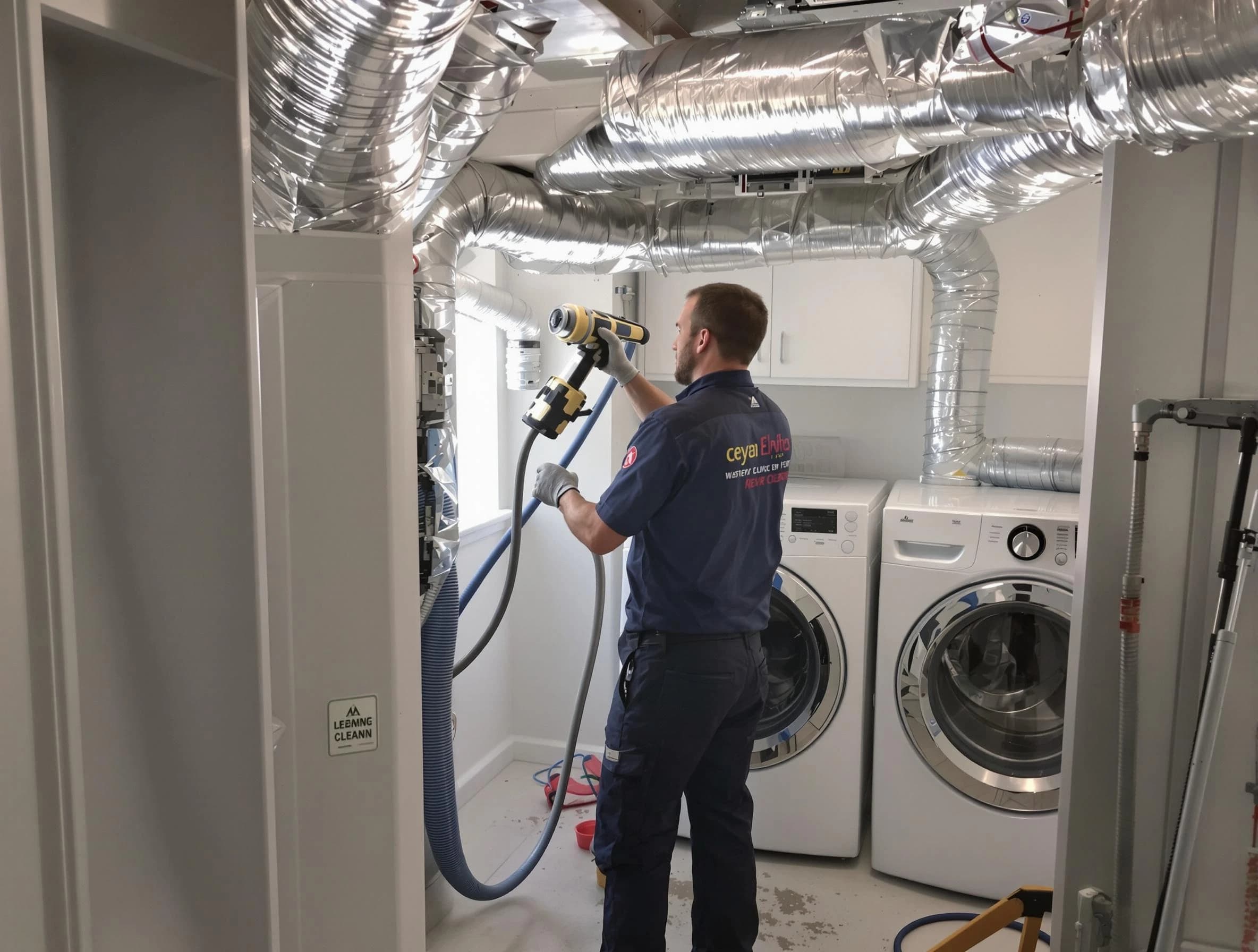 Choctaw Dryer Vent Cleaning specialist using advanced equipment for thorough duct cleaning in Choctaw