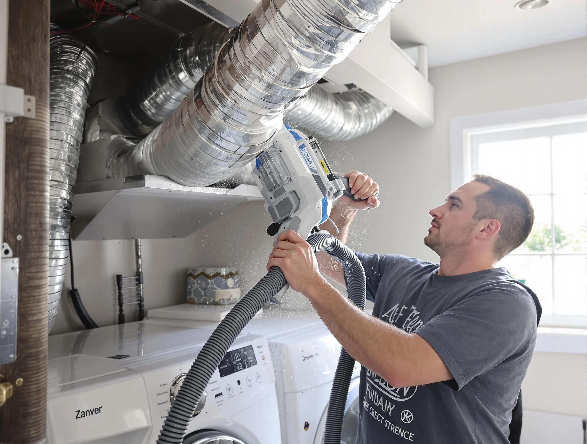 Choctaw Dryer Vent Cleaning specialist cleaning deep within a dryer vent duct system in Choctaw