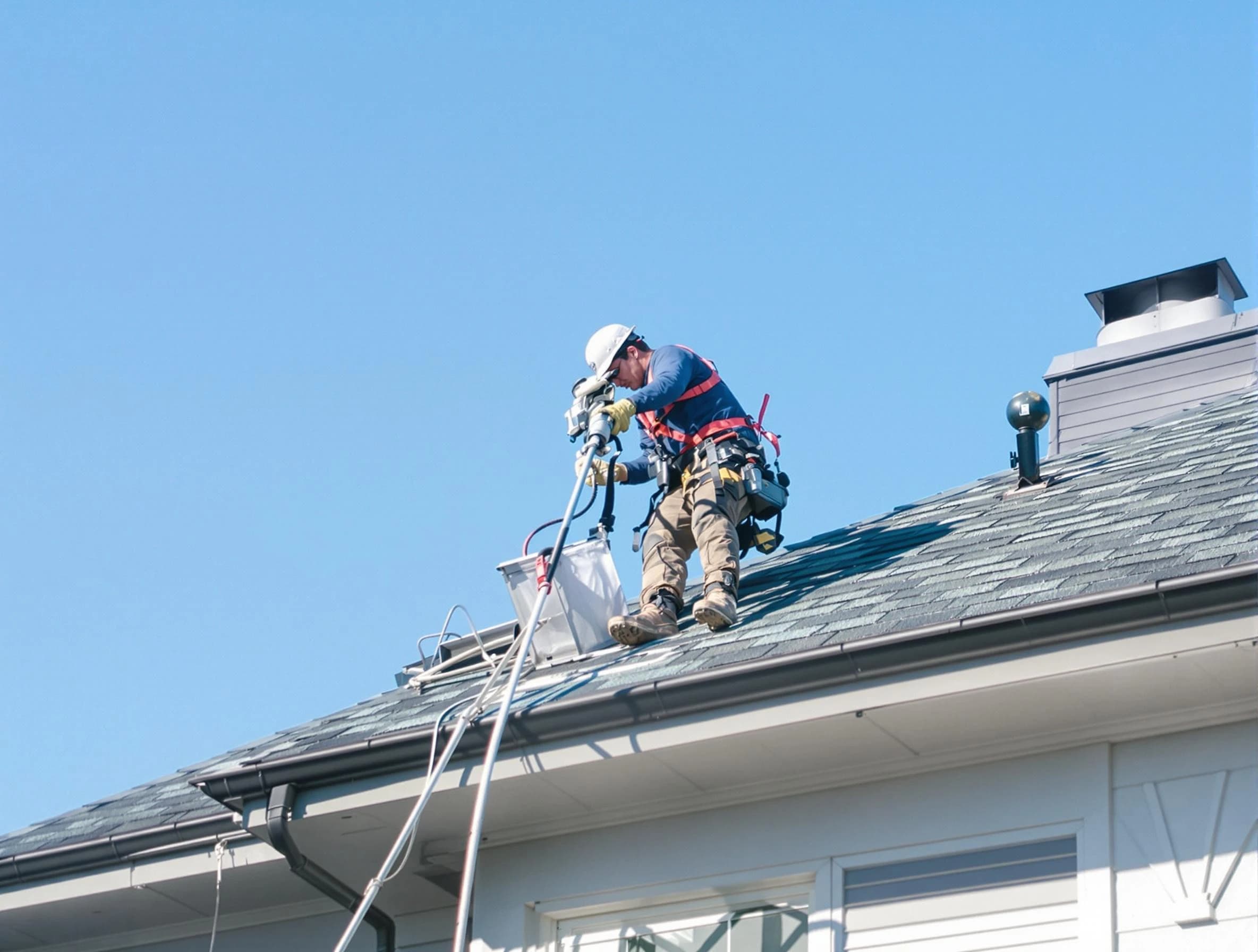 Choctaw Dryer Vent Cleaning certified technician cleaning a roof-mounted dryer vent system in Choctaw