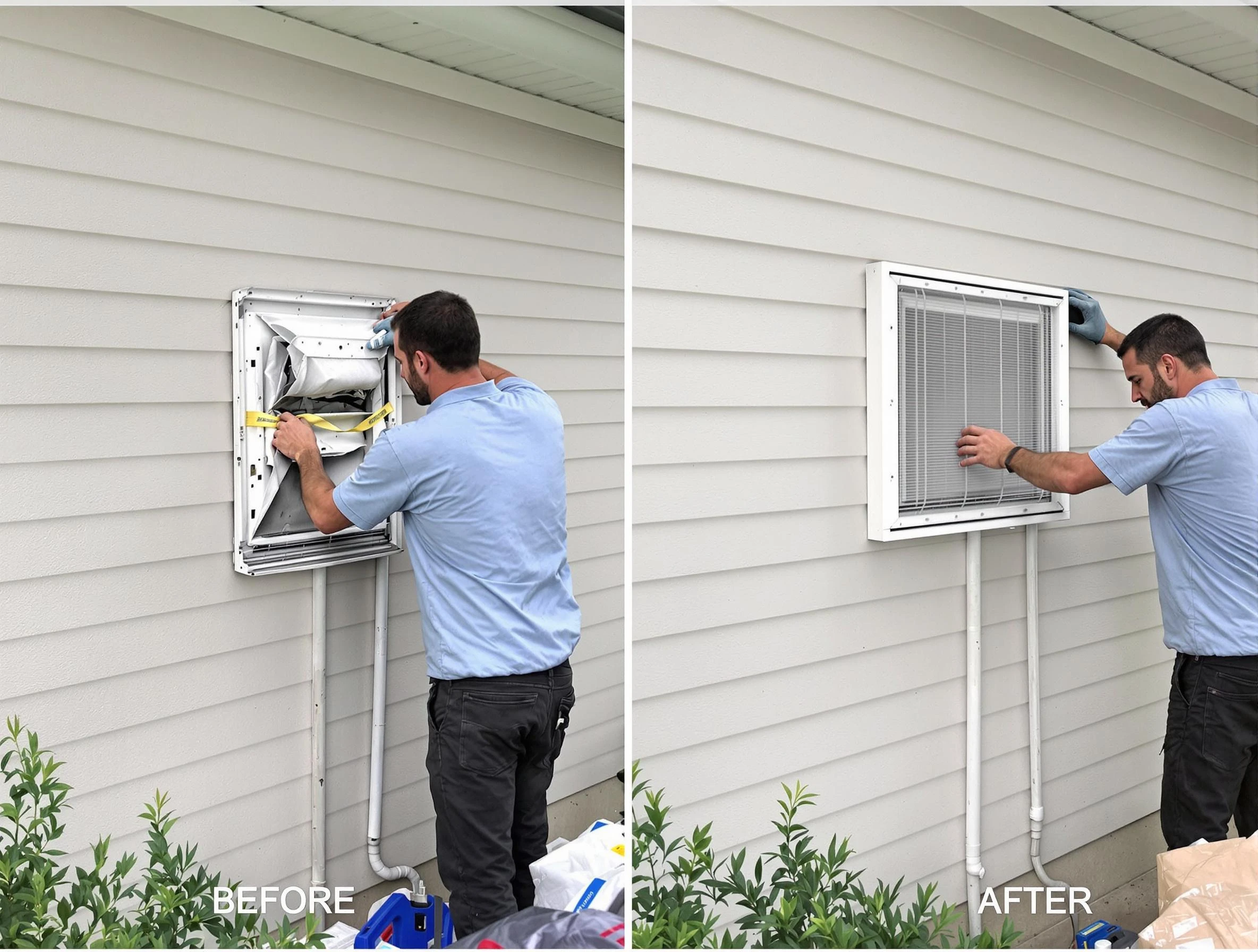 Choctaw Dryer Vent Cleaning technician installing high-quality dryer vent cover at a residential property in Choctaw